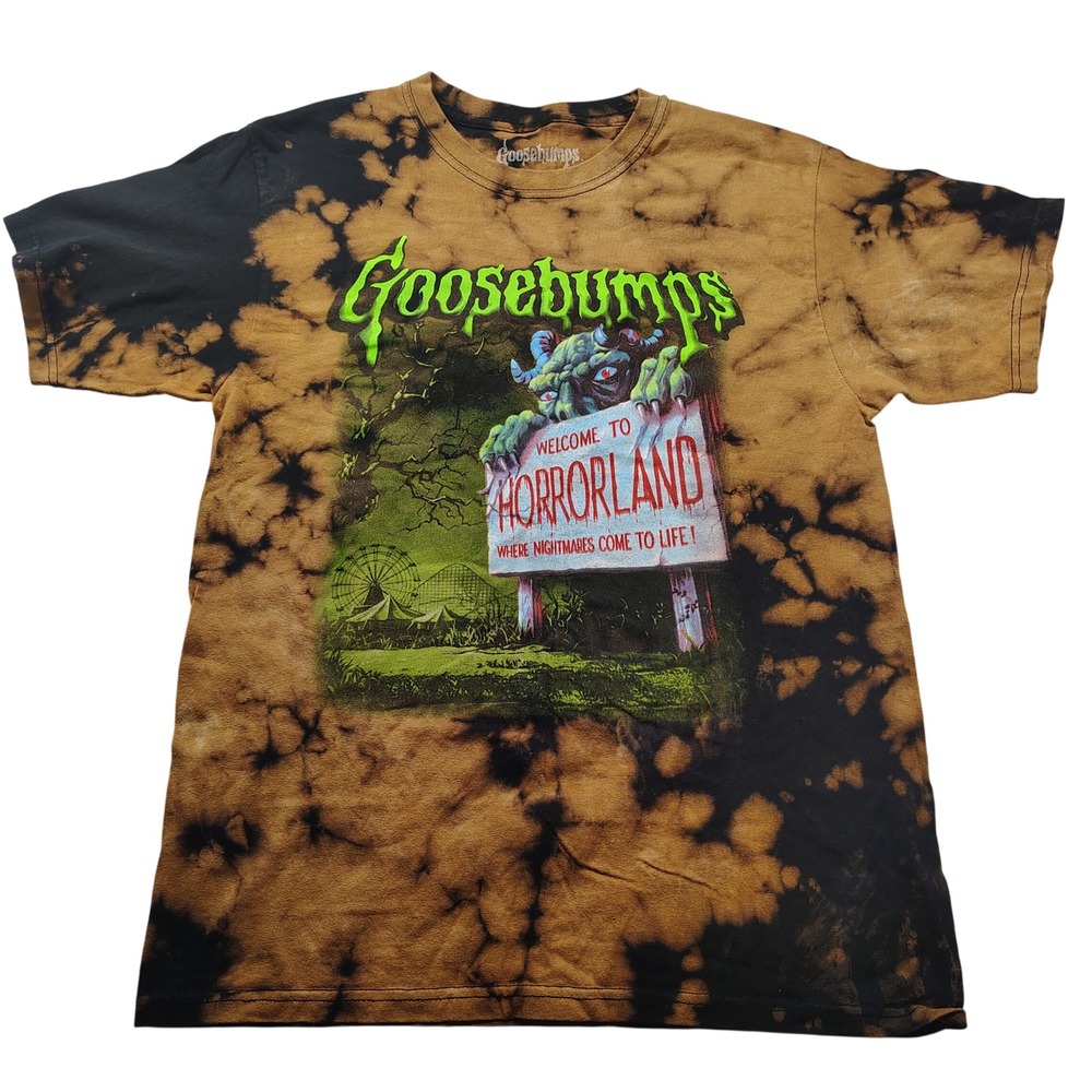 Goosebumps Horrorland Bleach Tie Dye Shirt Mens Medium Black Orange Graphic Tee‎